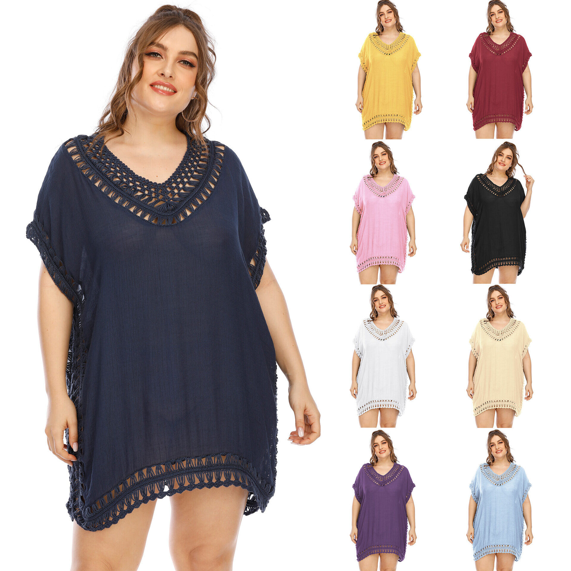 Sexy decote em V patchwork decote em V solto oco vestido de praia