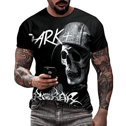 Camiseta masculina de caveira com estampa 3D criativa 3D camiseta de manga curta casual gola redonda novidade moda urbana camiseta