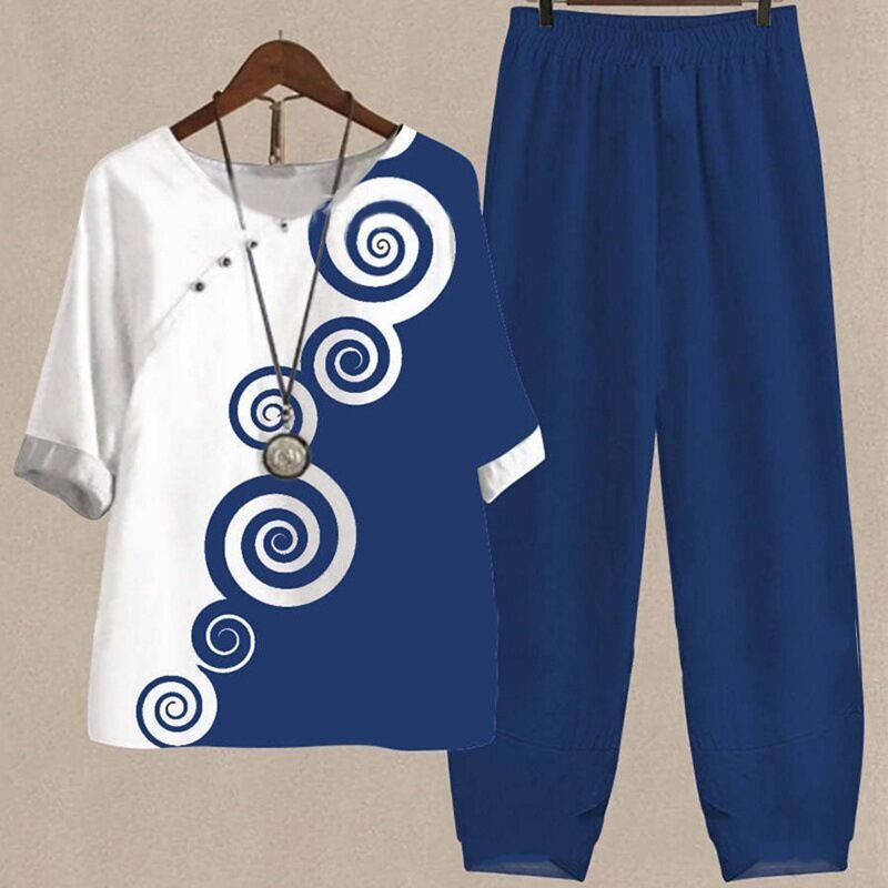 【S~5XL】😍2024 Novo conjunto de blusas e calças estampadas de duas peças