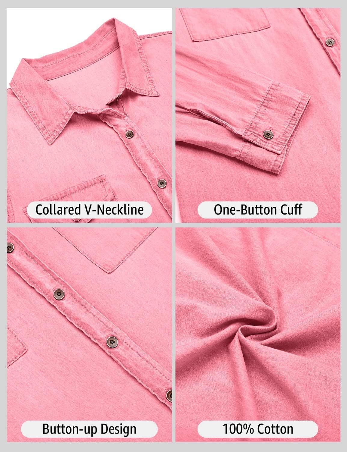 luvamia farmer ing Női Chambray Jean Western Shirts Hosszú ujjú gombos felsők