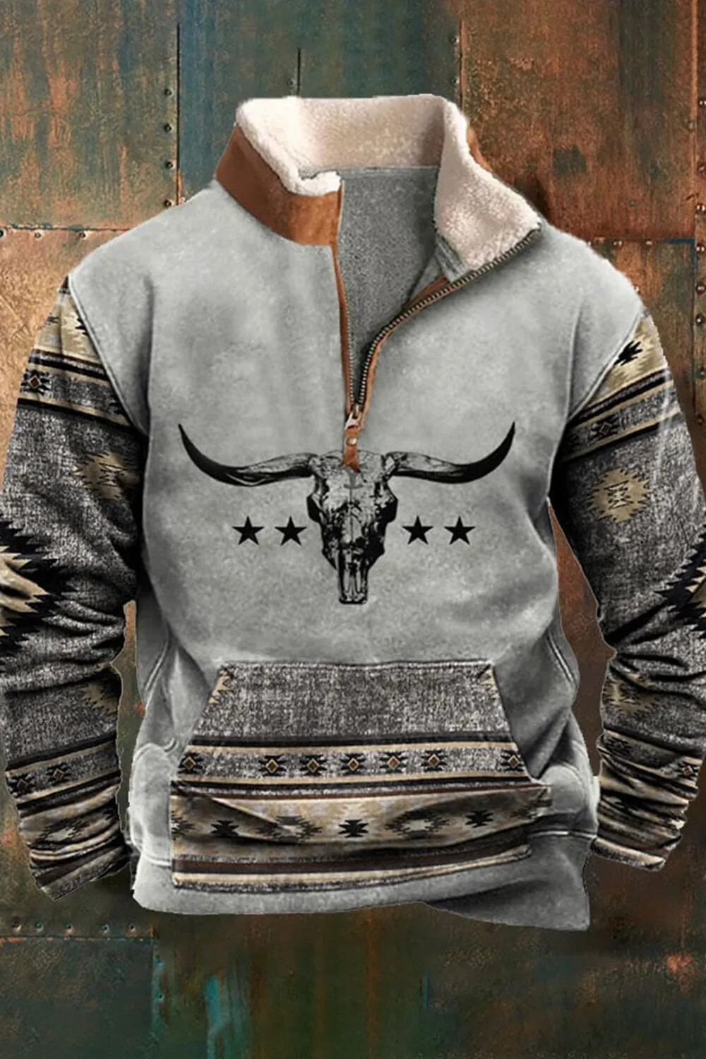 SUÉTERES MASCULINOS COM ZÍPER E PELE EM ESTILO ÉTNICO VINTAGE COM ESTAMPA