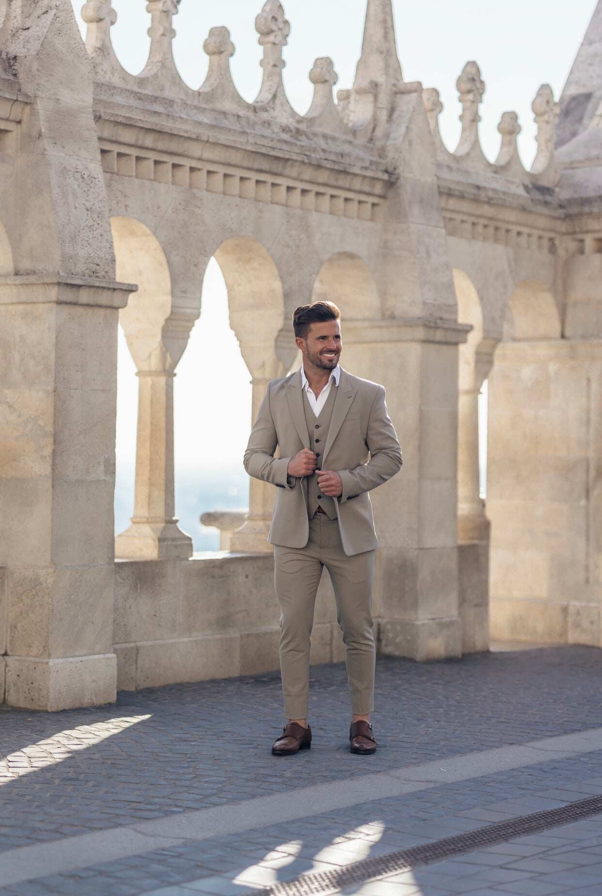 Father Sons Slim Formal Beige Stretch Trousers - FST003