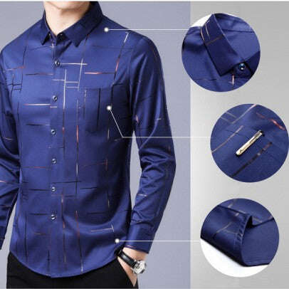 Camisa de manga comprida masculina de alta qualidade que não precisa passar