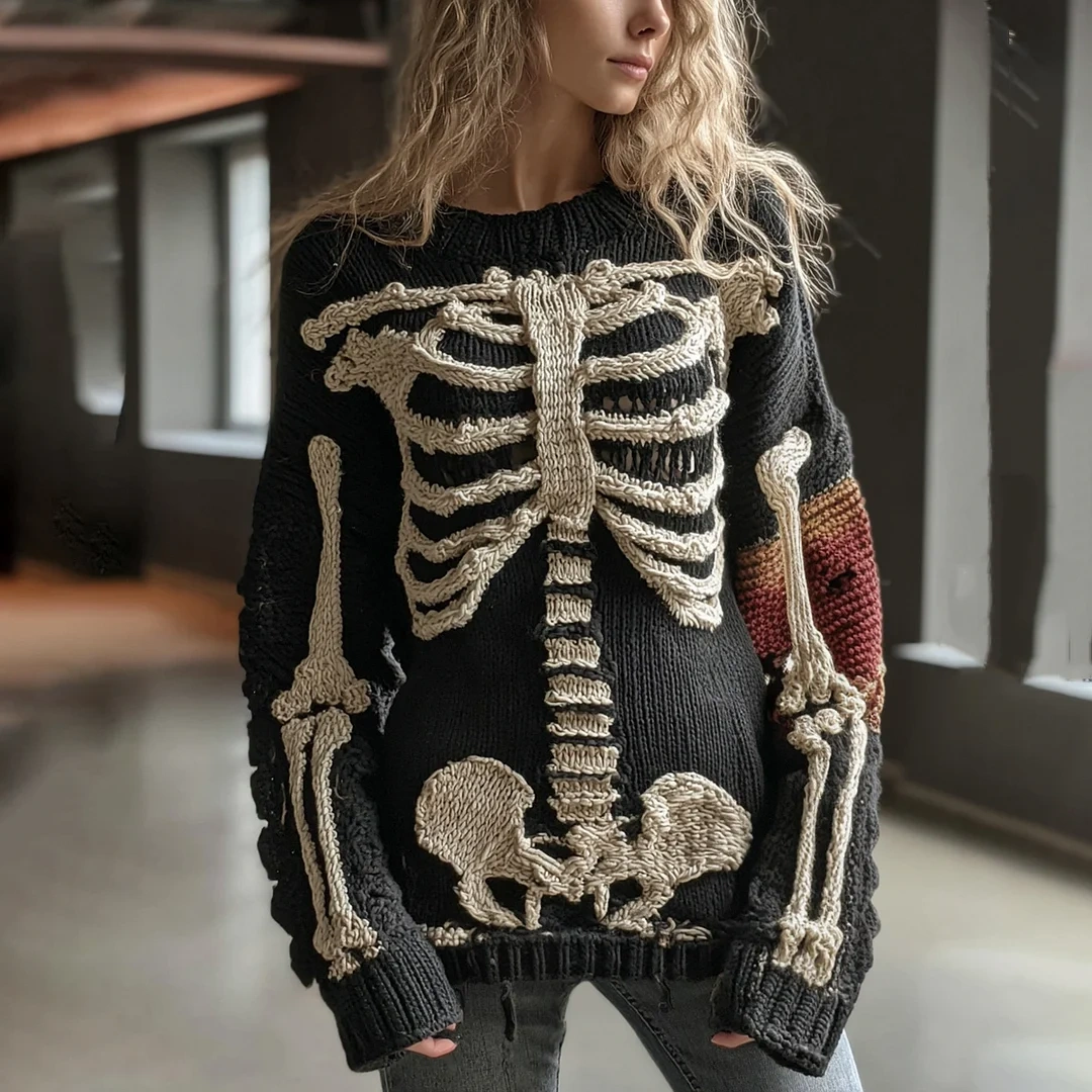 Vintage Halloween Anatomy Art Chunky Knitted Sweater