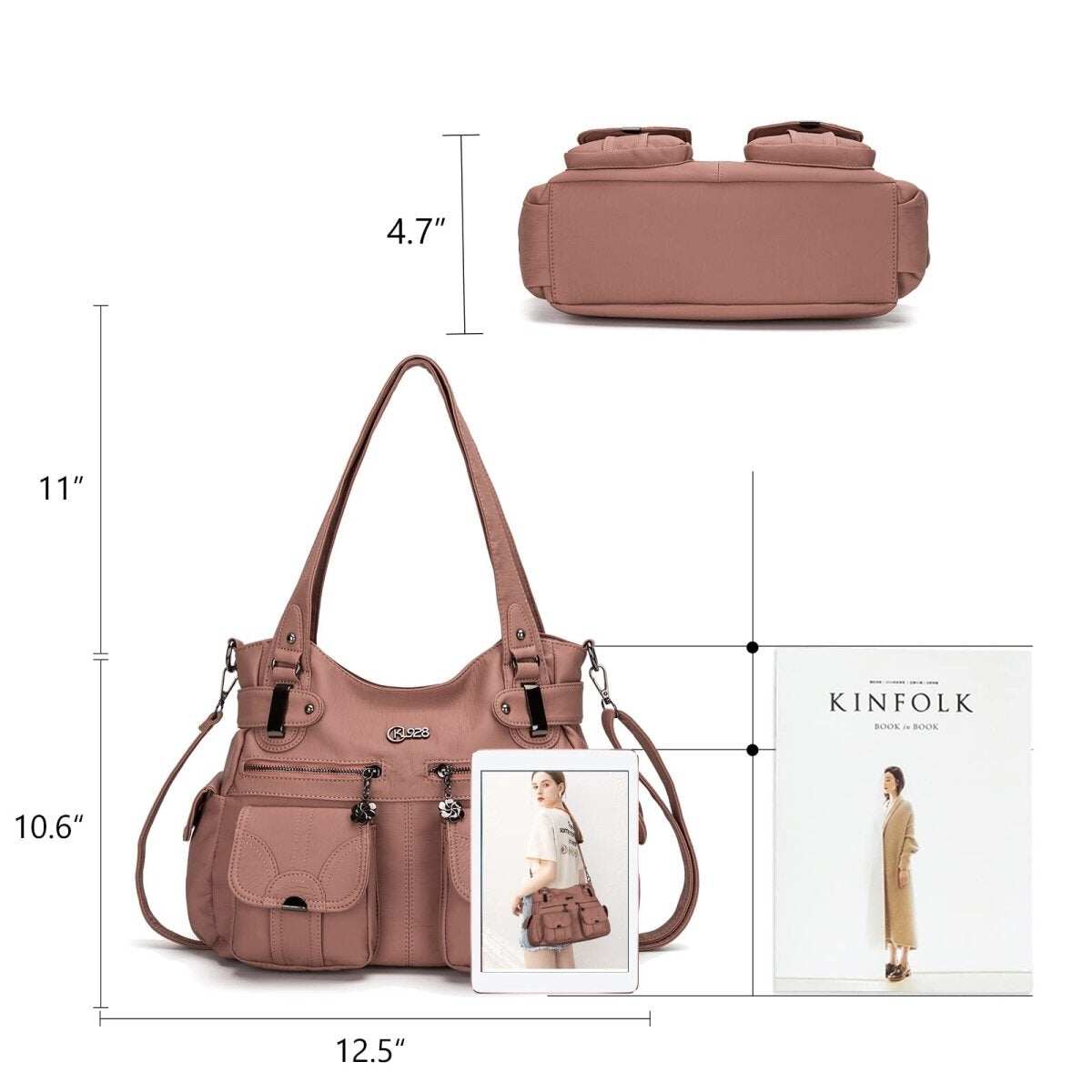 Bolsa de couro premium com muitos bolsos