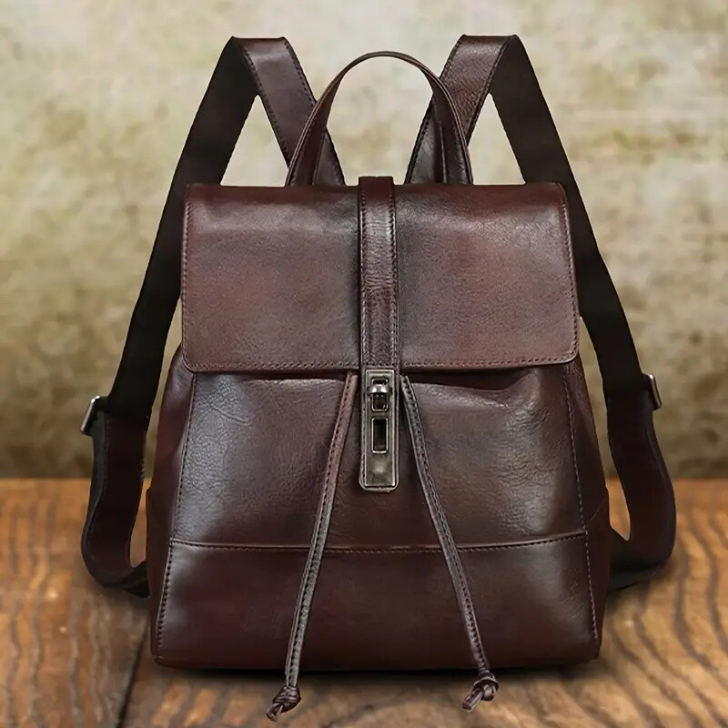 Women'S Vintage Genuine Leather Backpack - Adjustable Straps, Zipper Closure, Top Grain Leather, Brown & Black Options, Casual Daypack for Travel & Sport, Backpack for Travel, Secure Zipper Closure