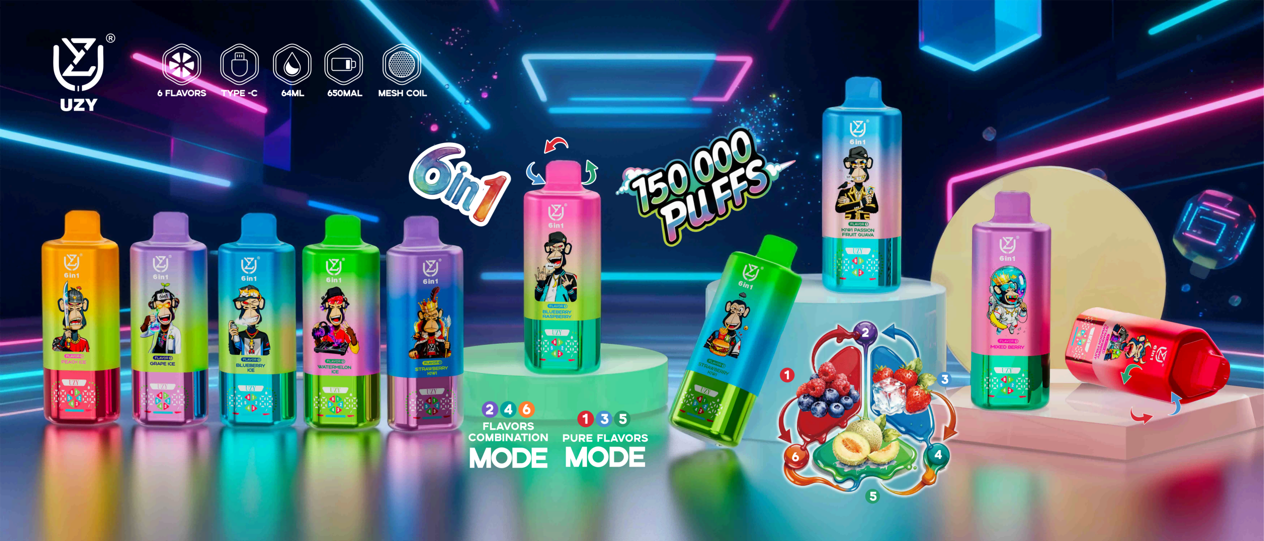 UZY 150K Puffs 6 in 1 Switch Vape