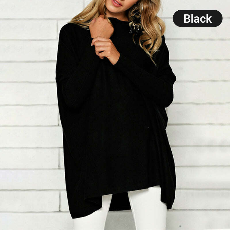 Blusa feminina de manga comprida e gola redonda em cor sólida