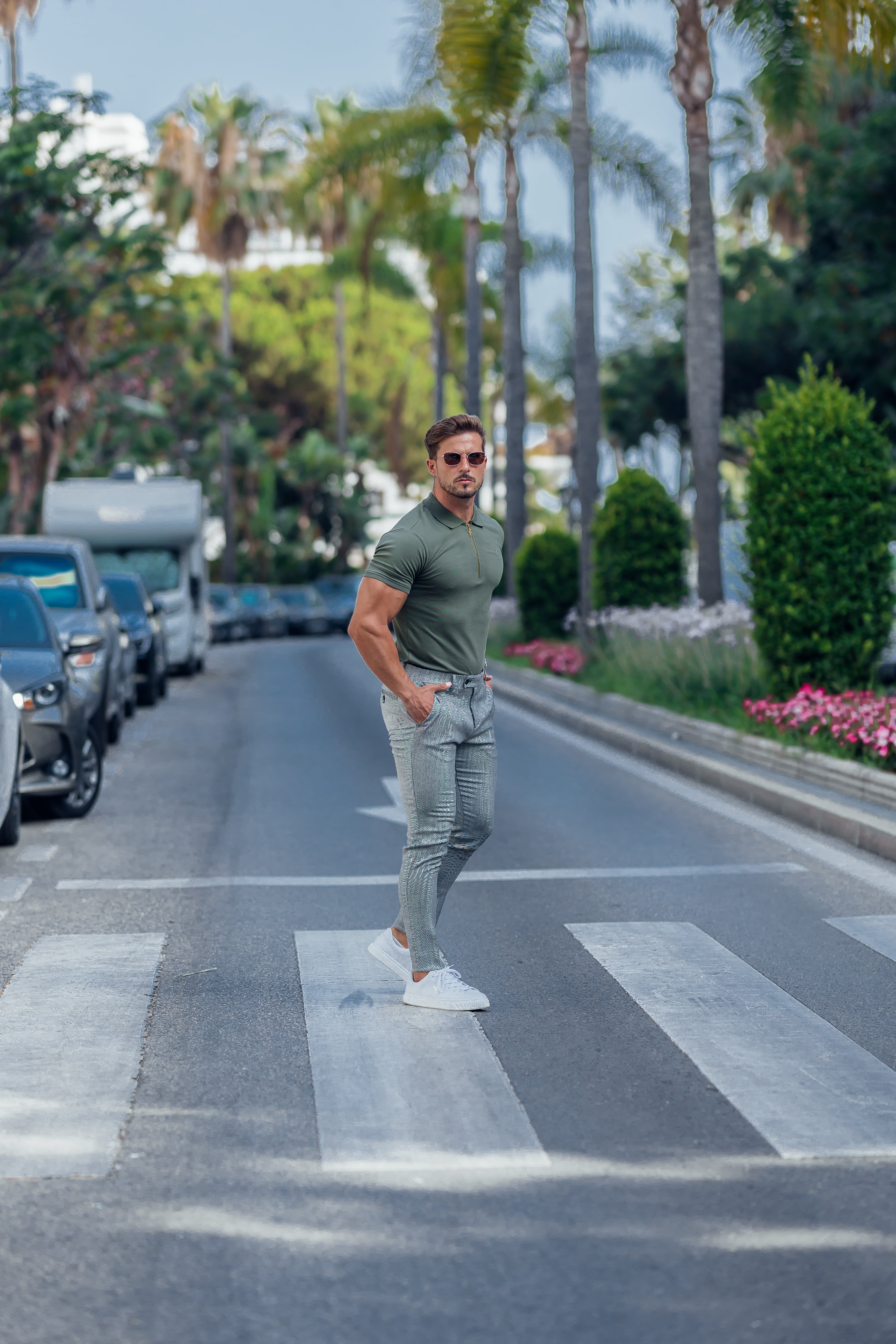 Father Sons Slim Formal Black and White Herringbone Stretch Trousers - FST014