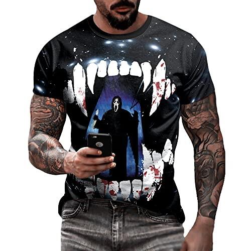 Camiseta masculina de caveira com estampa 3D criativa 3D camiseta de manga curta casual gola redonda novidade moda urbana camiseta