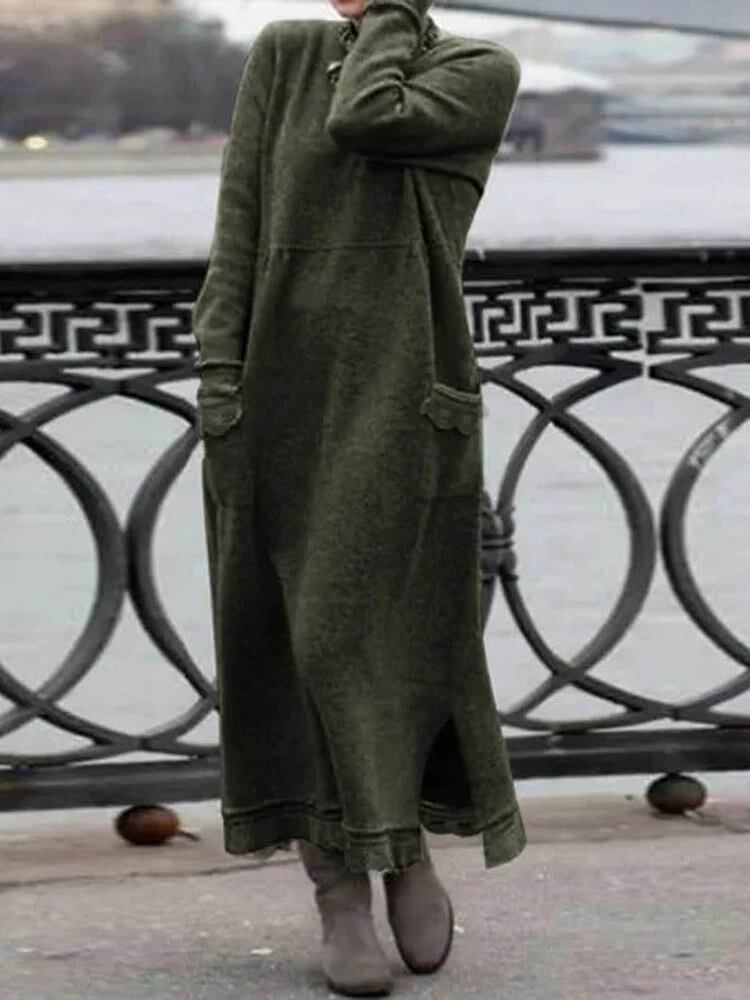 Vestido elegante e comprido de inverno para mulher