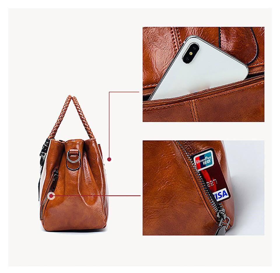 ВИНТИДЖ ТРОЙНА ЧАНТА ПРЕЗ РАМО ОТ ВОСЪЧНА И ОМАСЛЕНА КОЖА BOSTON