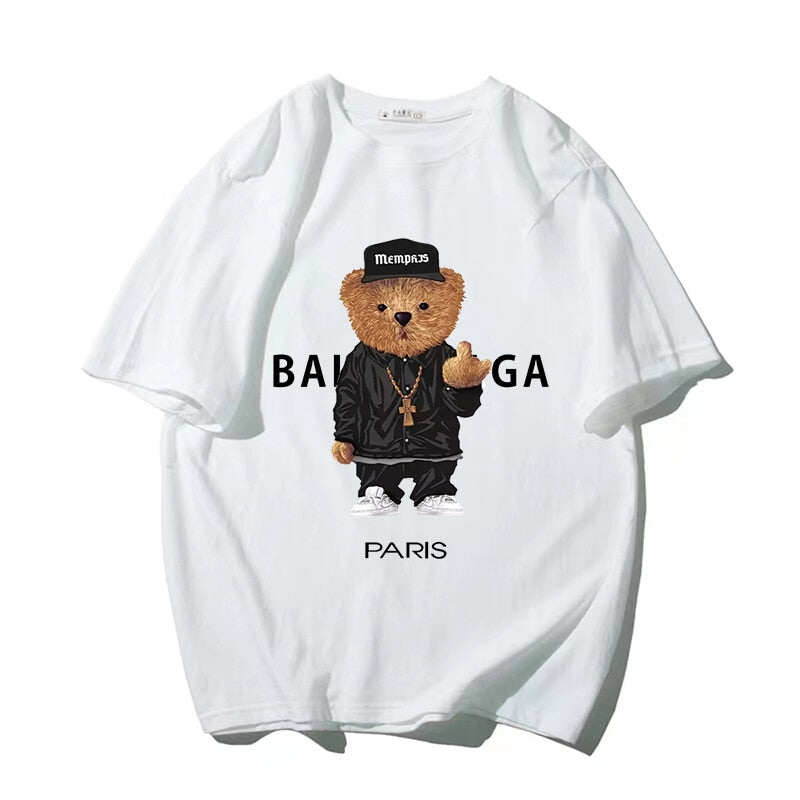 T-shirt manga curta com estampa de urso