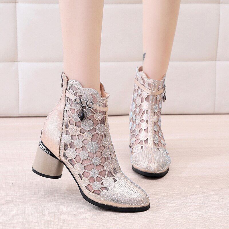 Moda Rhinestone Tulle Hollow buty damskie