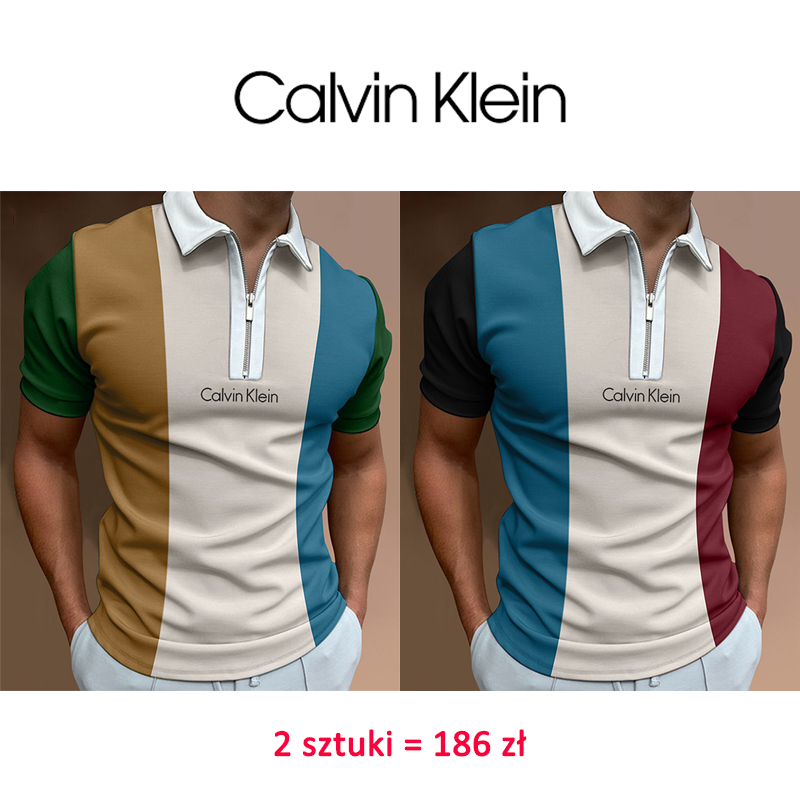 Calvin Klein ® Kontrastowa kolorowa swobodna koszulka polo , 2 sztuki
