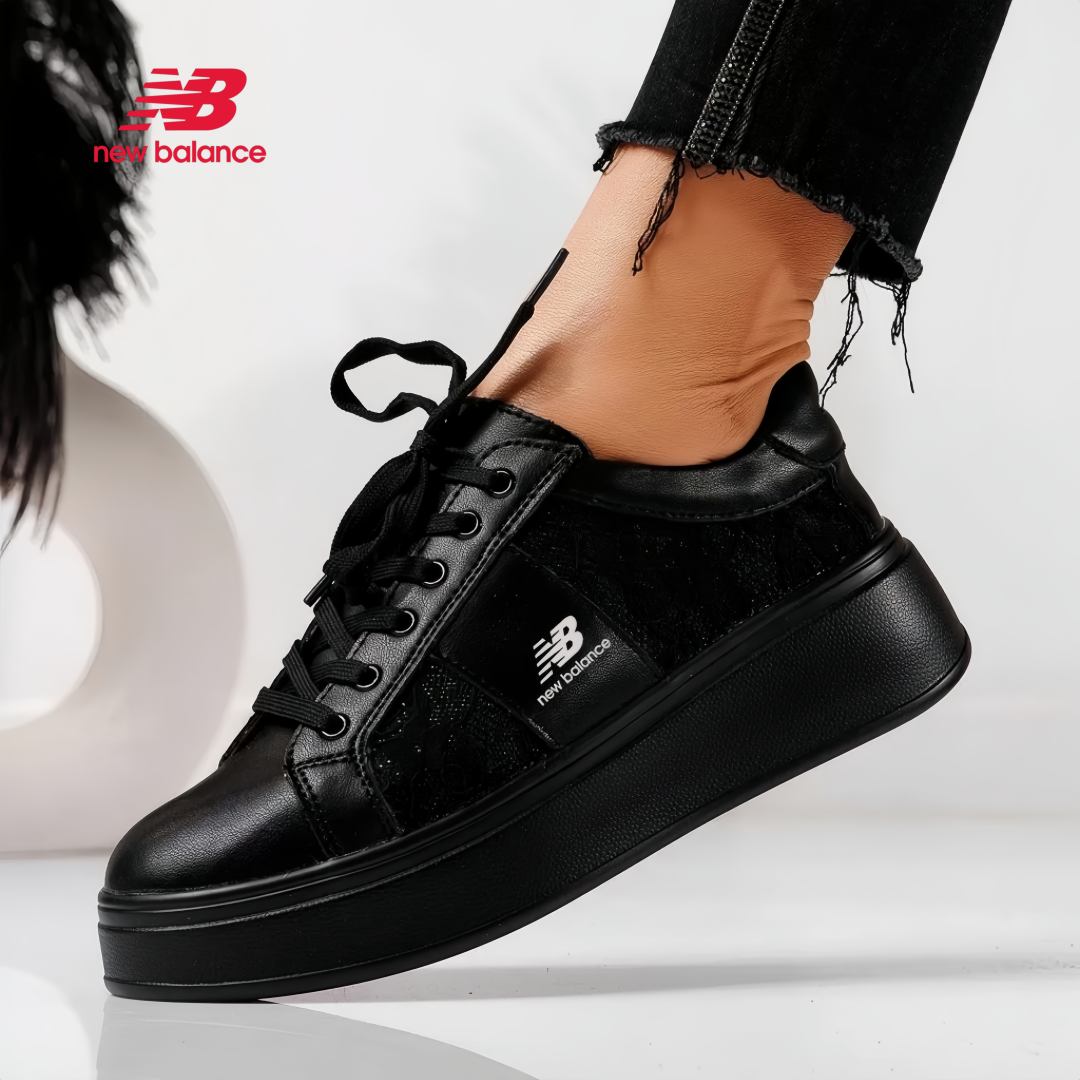 Tênis casual feminino New Balance respirável com cadarço e couro natural