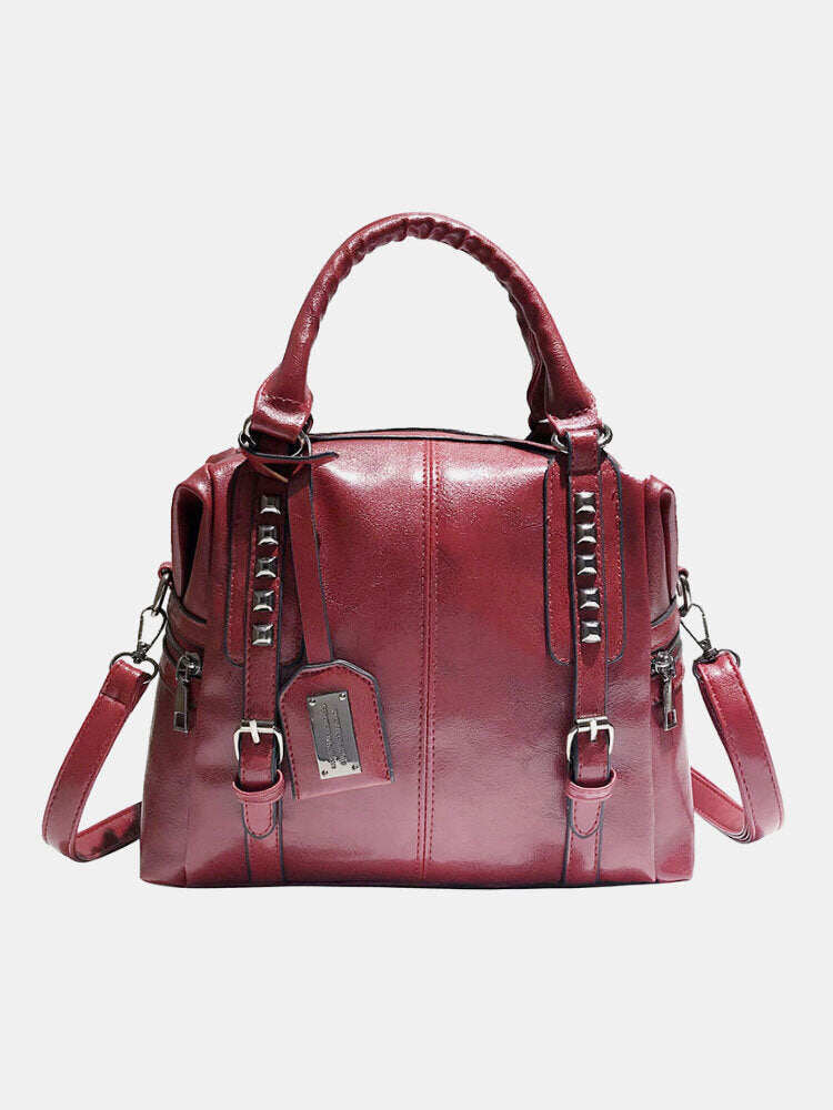 Bolsa feminina retrô rebitada Bolsa crossbody com grande capacidade