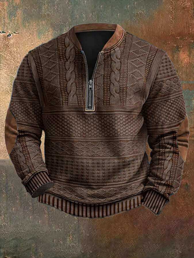 Męska bluza zapinana na zamek z dzianiną w stylu vintage