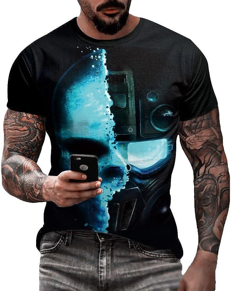 Men's 3D Print Skull T-Shirt 3D Creative Print Short Sleeve T-Shirt Casual Round Neck Novelty Street Fashion Tees Shirt