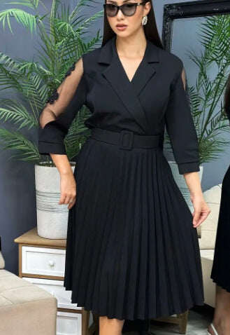 S-5XL👗Vestido premium outono-inverno em preto puro, alta qualidade