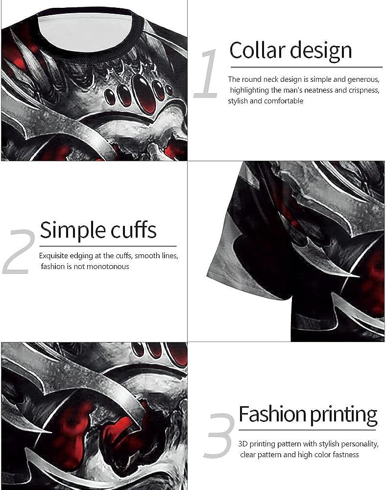 Men's 3D Print Skull T-Shirt 3D Creative Print Short Sleeve T-Shirt Casual Round Neck Novelty Street Fashion Tees Shirt
