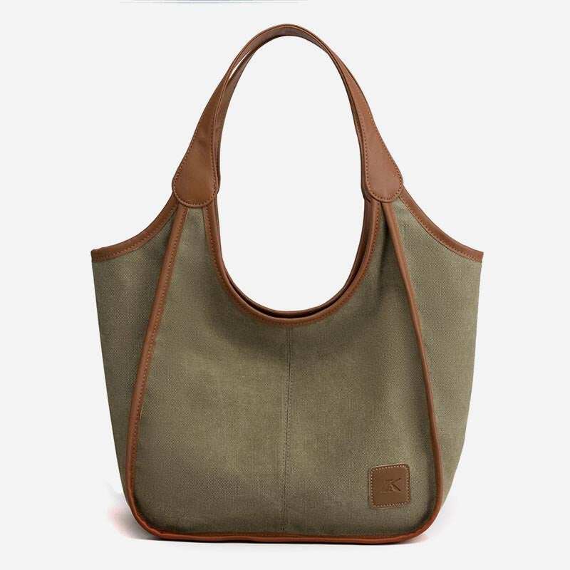 Bolsa de ombro retrô simples feminina, leve, espaçosa, bolsa de lona vintage