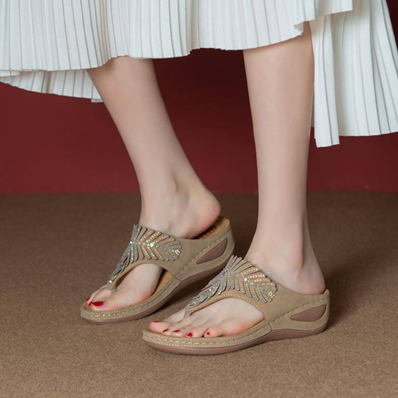 Sandálias ortopédicas casuais femininas 2023, chinelos Crystal Rome Fashion Clip Toe