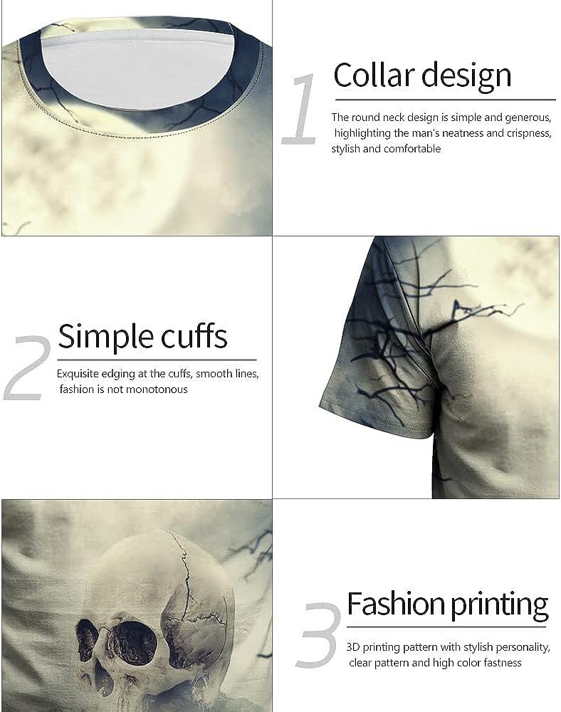 Men's 3D Print Skull T-Shirt 3D Creative Print Short Sleeve T-Shirt Casual Round Neck Novelty Street Fashion Tees Shirt