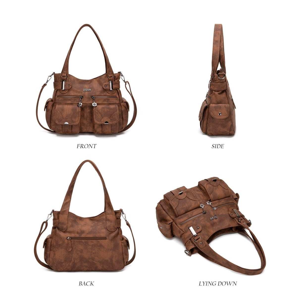 Bolsa de couro premium com muitos bolsos