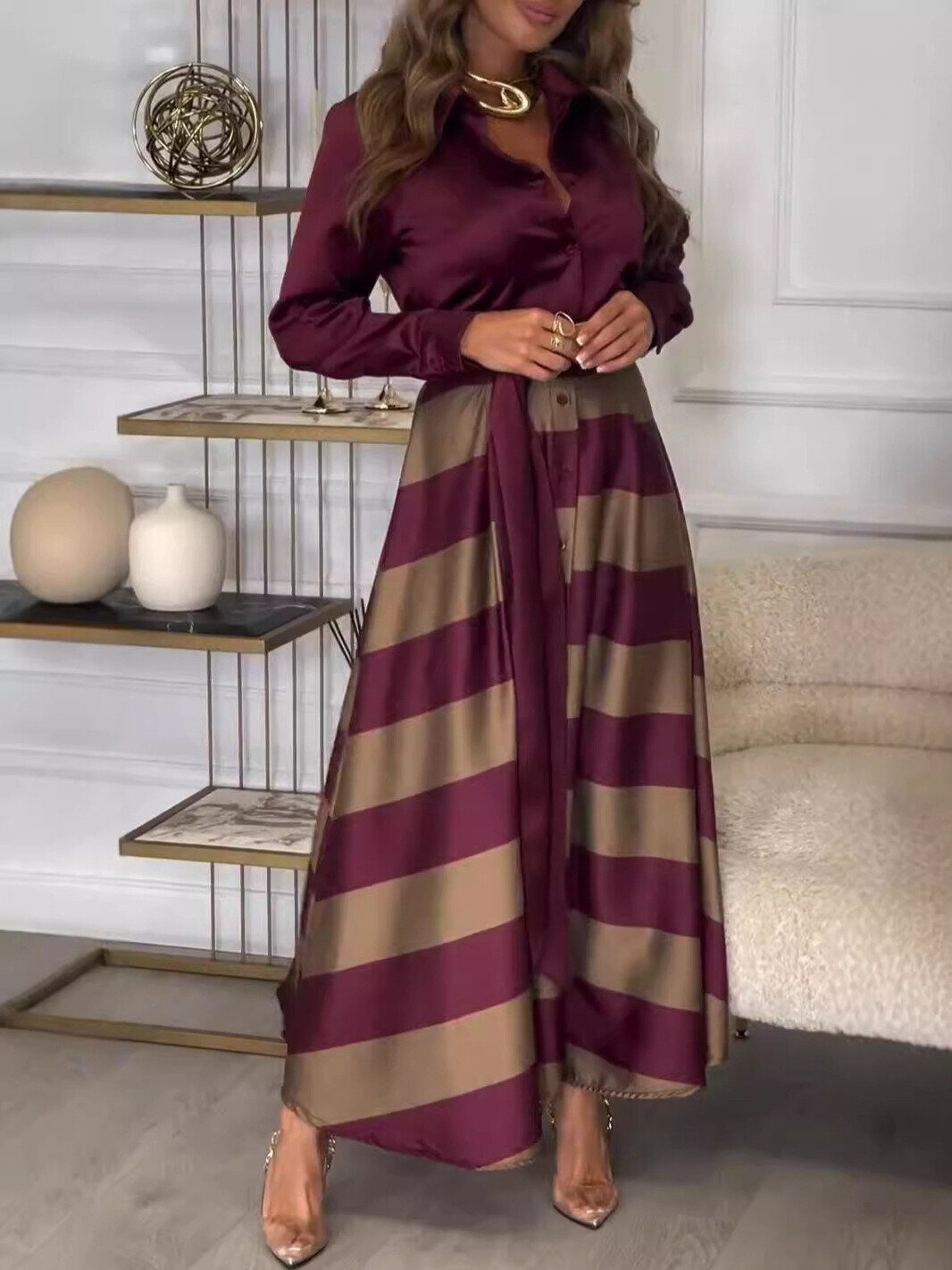 Vestido longo elegante em patchwork com renda