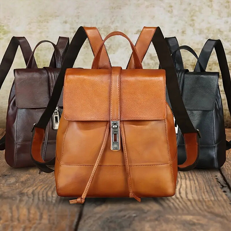 Women'S Vintage Genuine Leather Backpack - Adjustable Straps, Zipper Closure, Top Grain Leather, Brown & Black Options, Casual Daypack for Travel & Sport, Backpack for Travel, Secure Zipper Closure