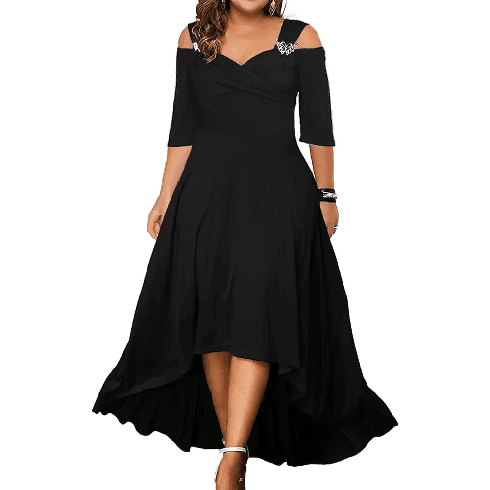 Prosta sukienka z odkrytymi ramionami, plus size