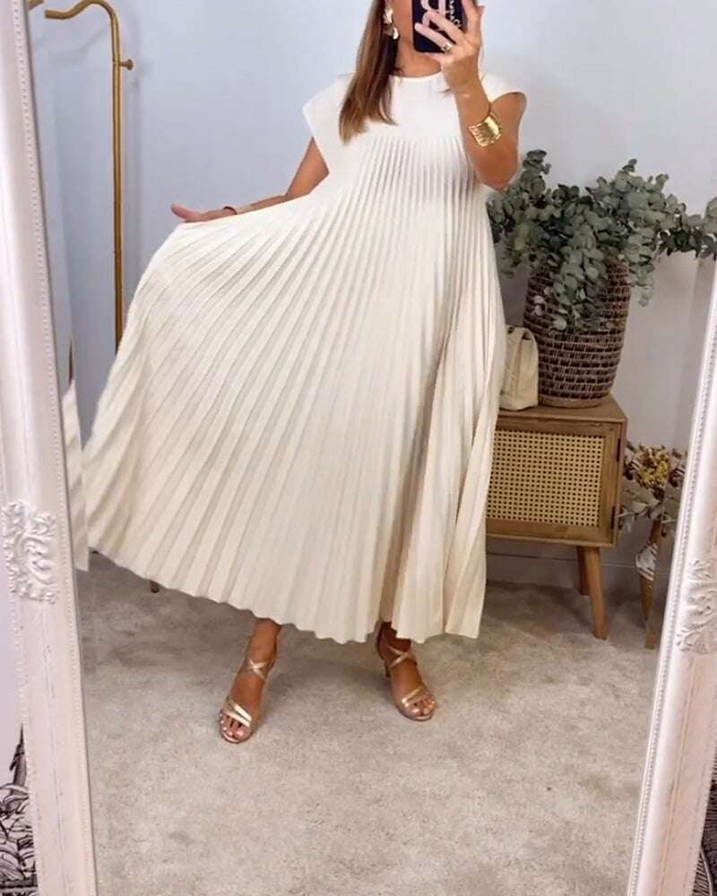 🔥49% de desconto de verão✨Vestido feminino plissado de cor sólida