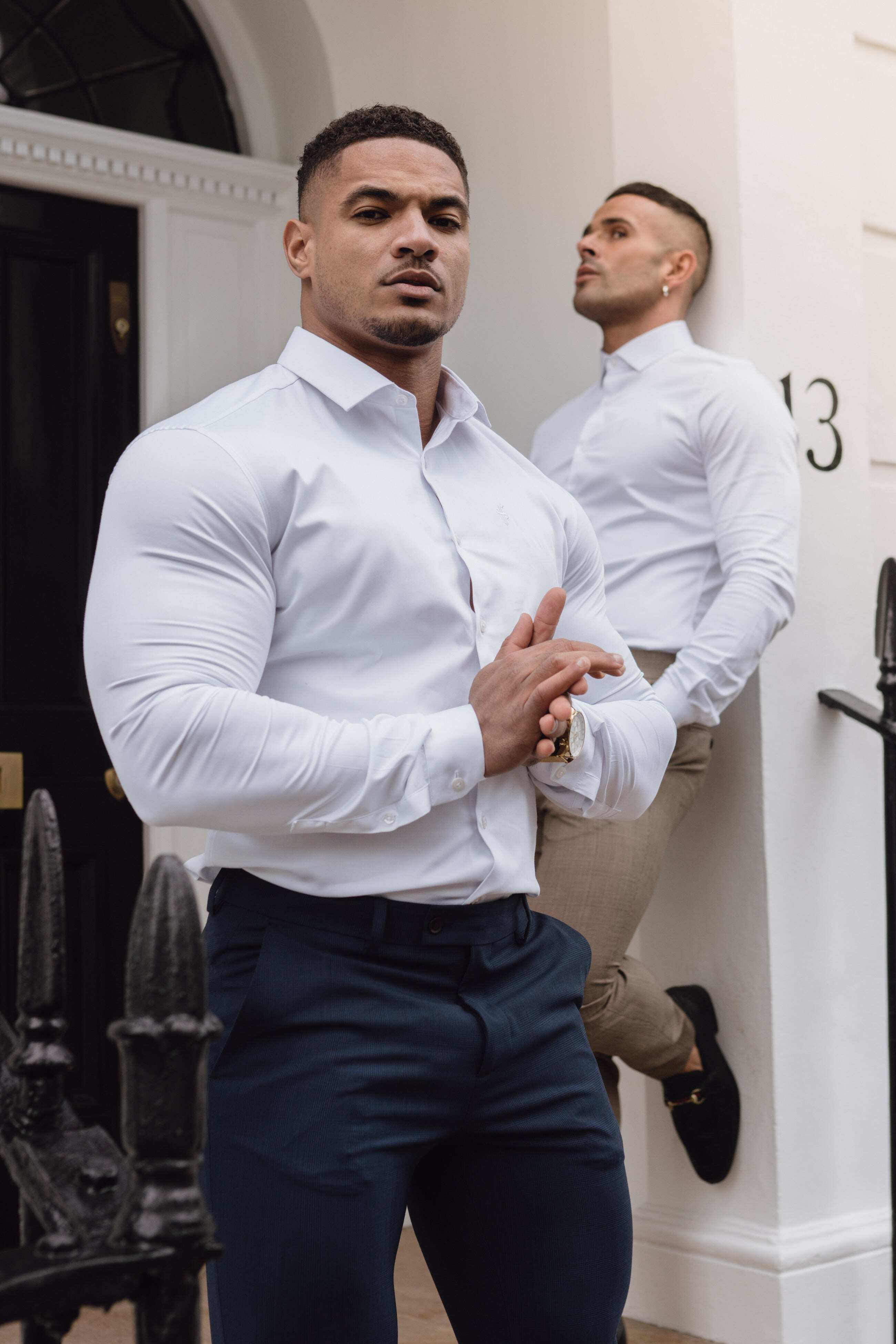 Slim Formal Mid Navy & Black Multi Check Stretch Trousers - FST008