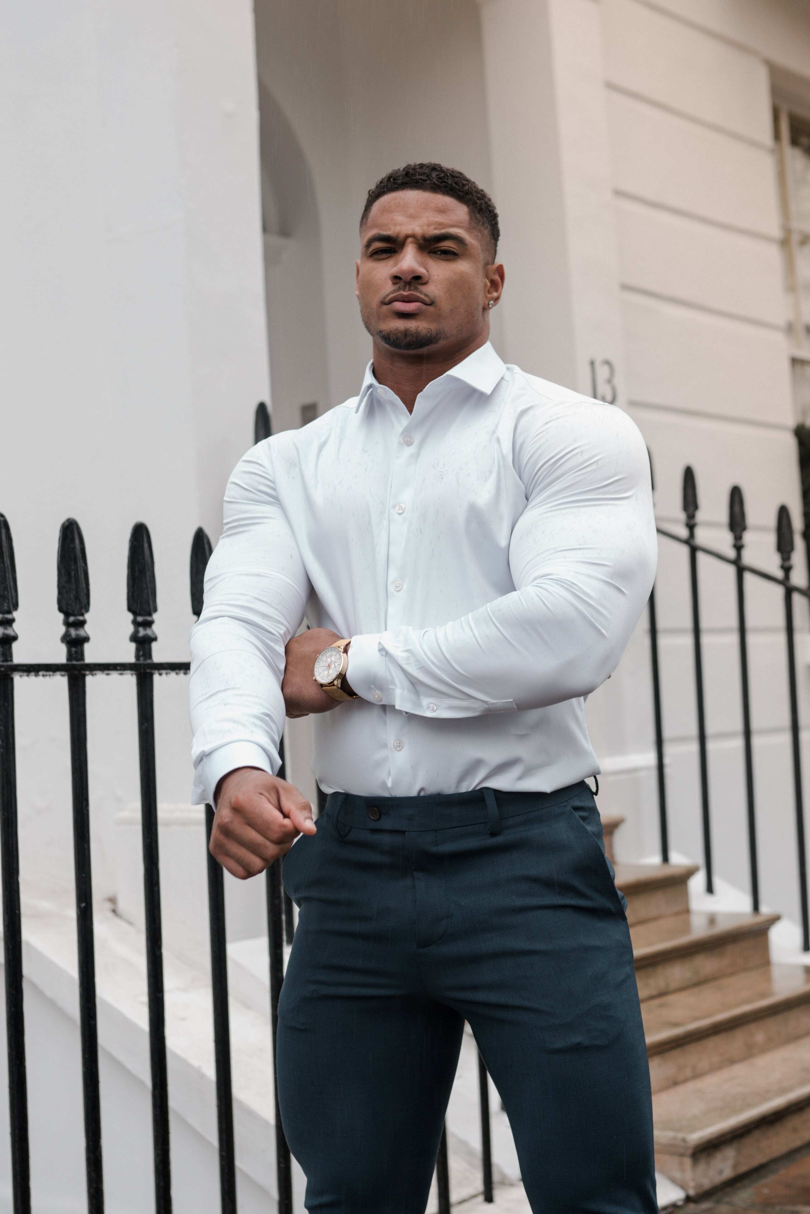 Slim Formal Mid Navy & Black Multi Check Stretch Trousers - FST008