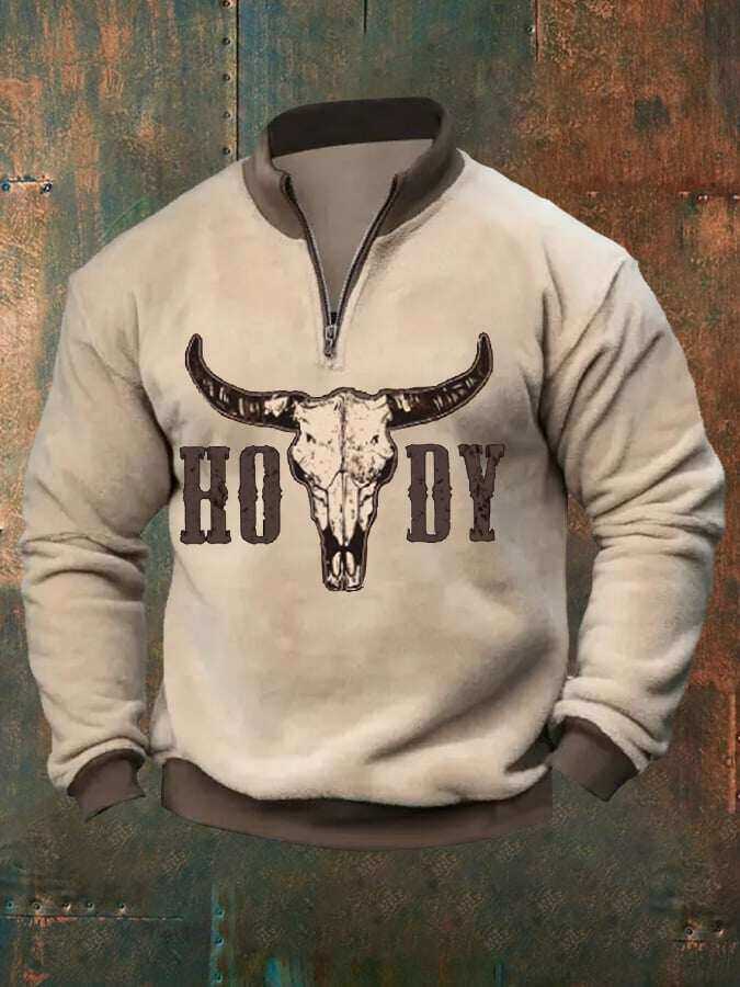 Męski pluszowy sweter w stylu vintage Western Bull Skull