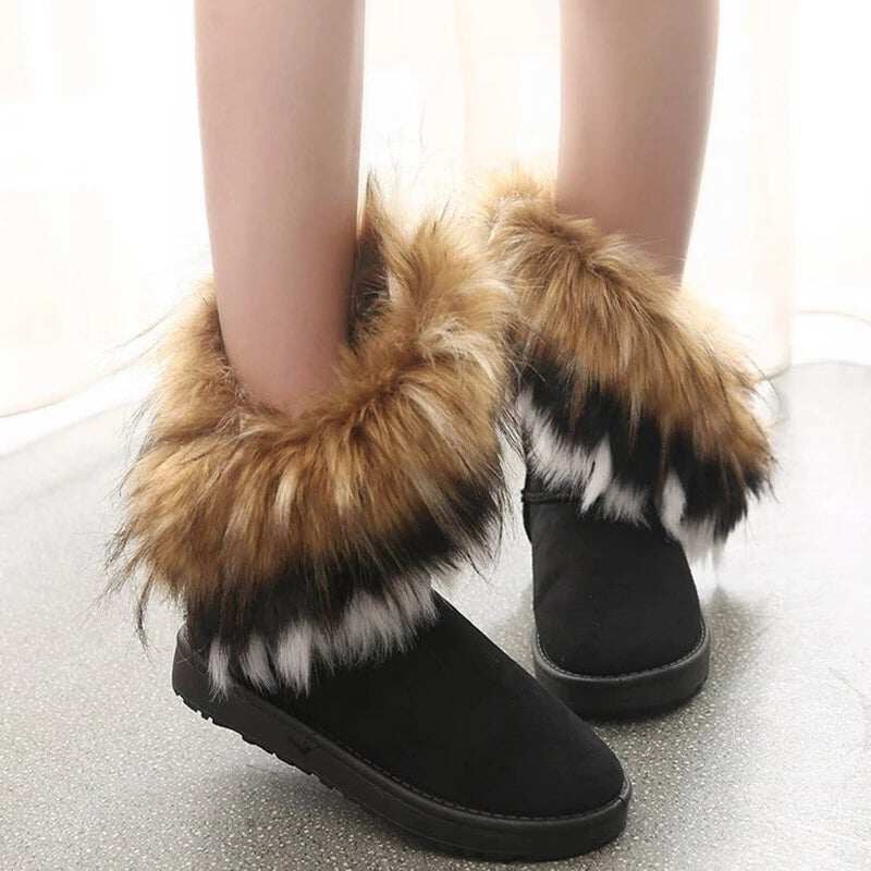 Damskie klasyczne śniegowce z futrzaną podszewką za kostkę, ciepłe