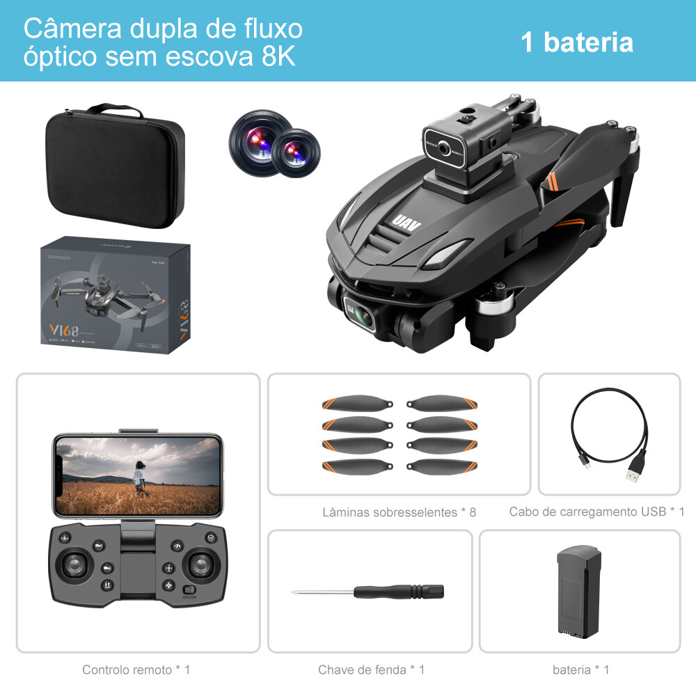Drone V168 Pro com GPS - Câmara HD 8K - com atualização do GPS!