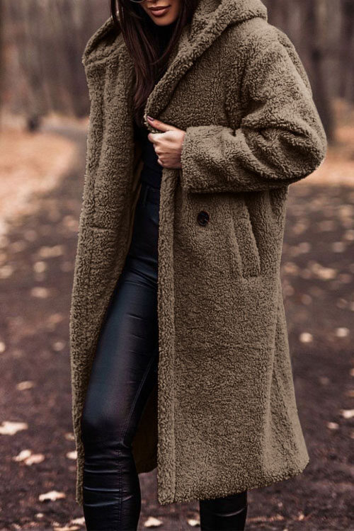 Kathiadress Fashion Longo Cor Sólida Mangas Compridas Casaco de Lã