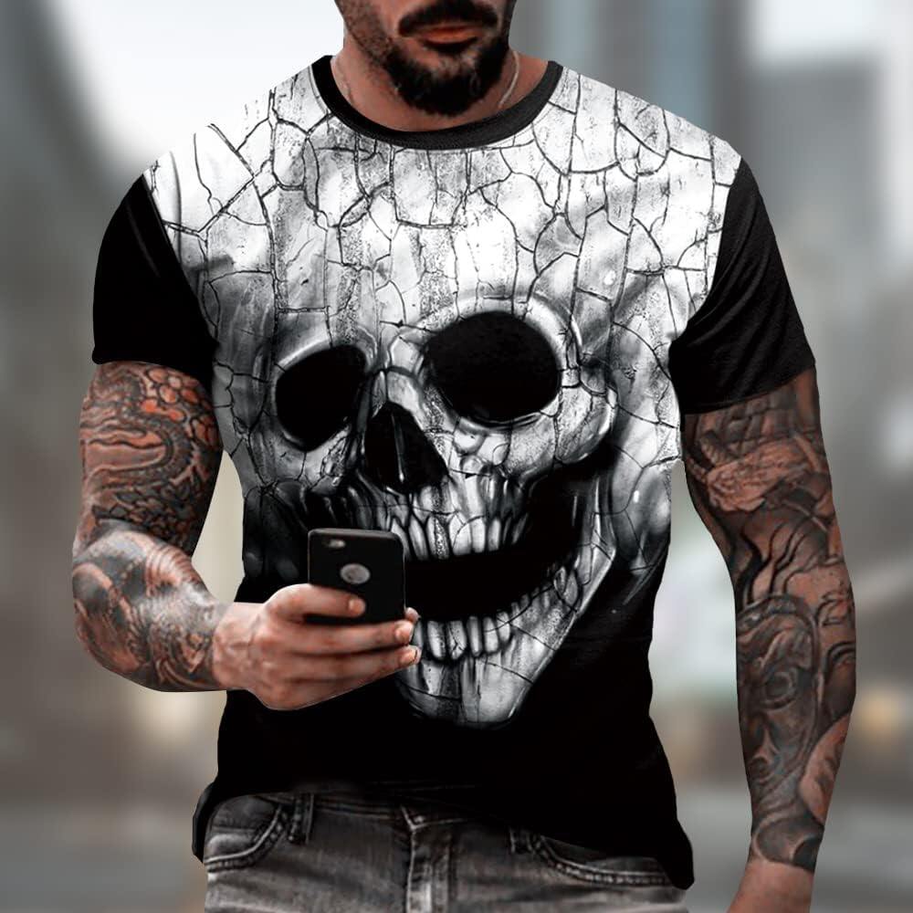 Men's 3D Print Skull T-Shirt 3D Creative Print Short Sleeve T-Shirt Casual Round Neck Novelty Street Fashion Tees Shirt