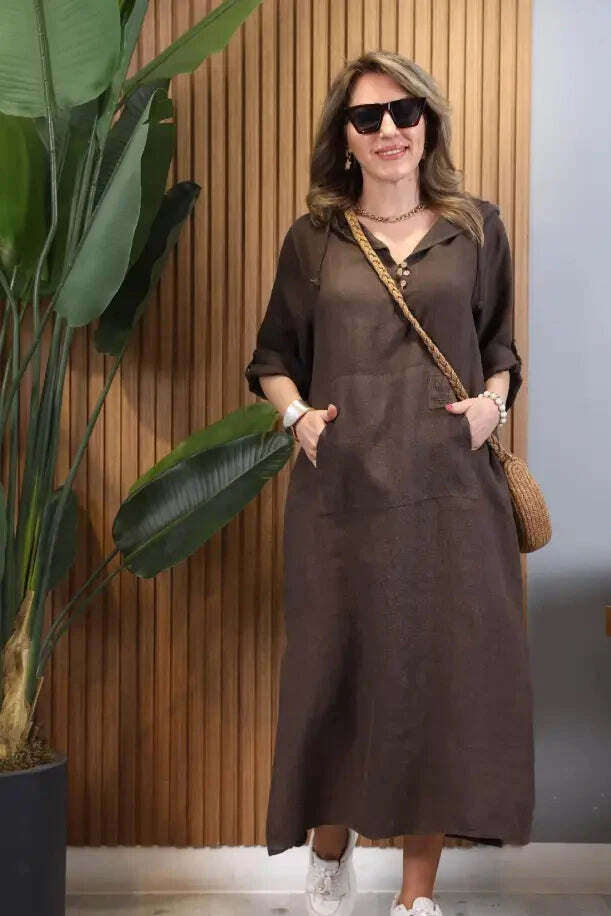 Vestido de linho importado com capuz