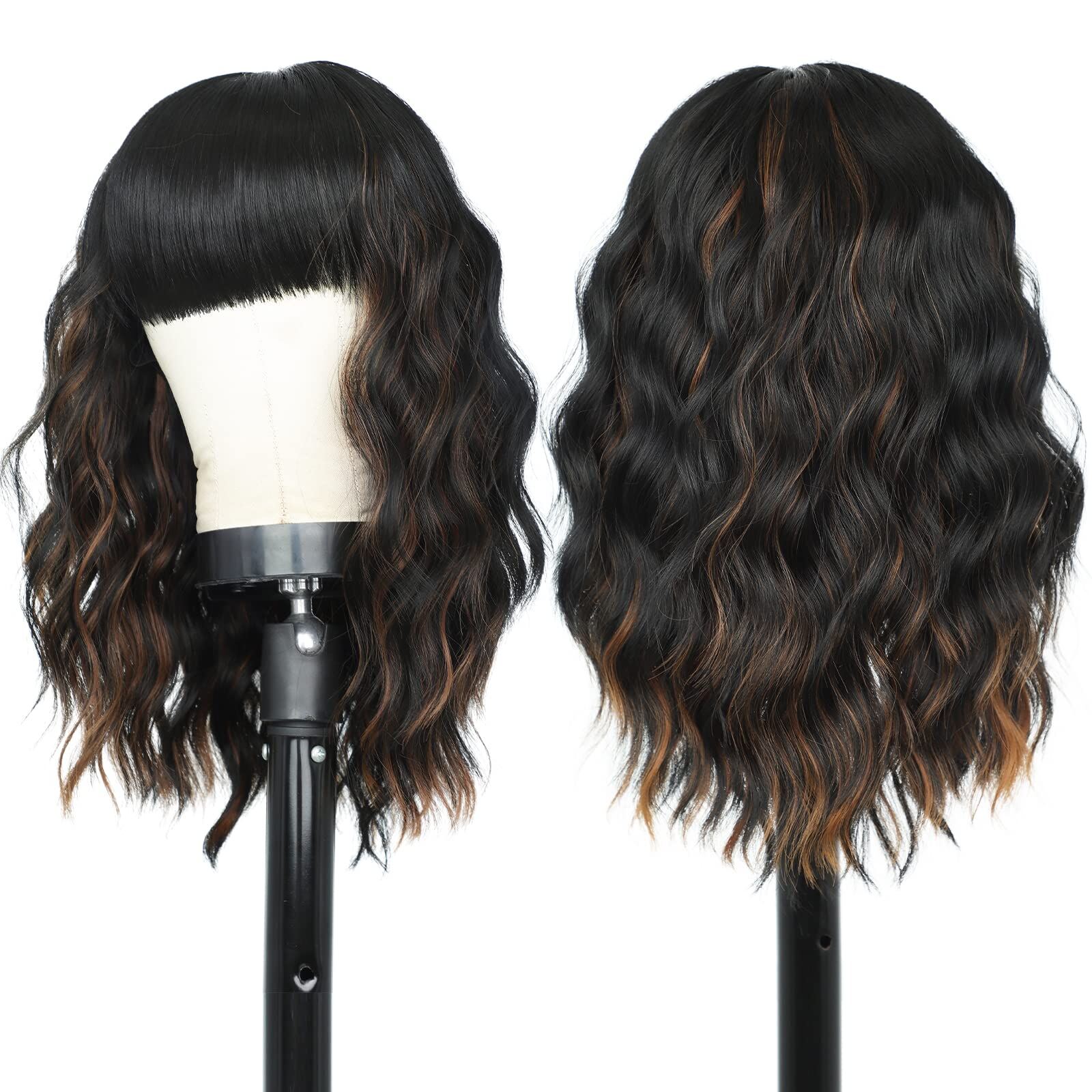 Multicolor - Medium Length Curly Hair with Thick Bangs