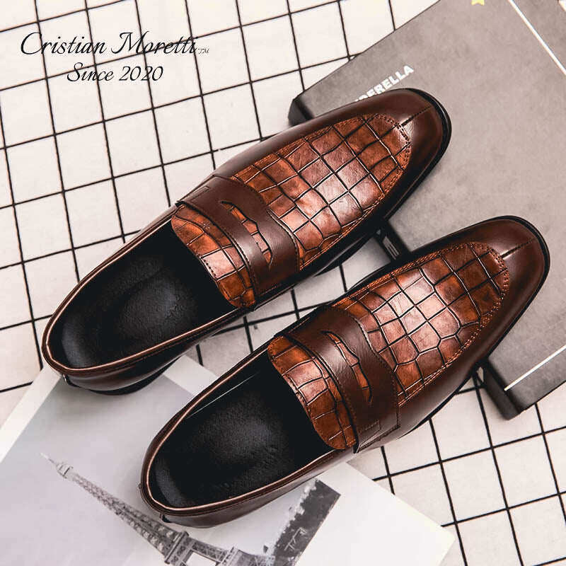 Sapatos Enrico Vitali™ em couro legítimo sem cadarço
