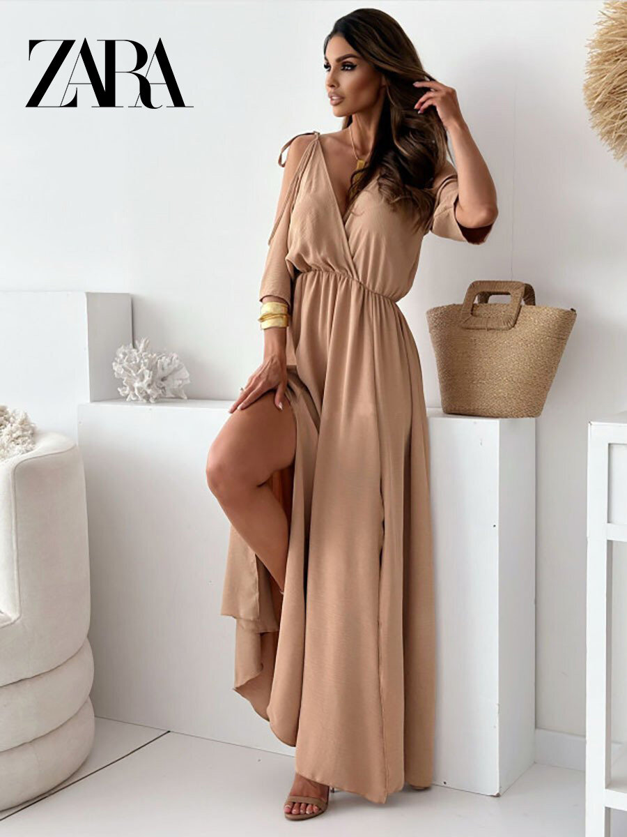 ZARA®Vestido com decote em V e abertura nos ombros