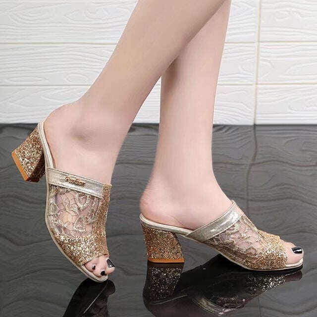 😍Último dia 50% OFF😍 - Sandálias femininas decoradas com lantejoulas
