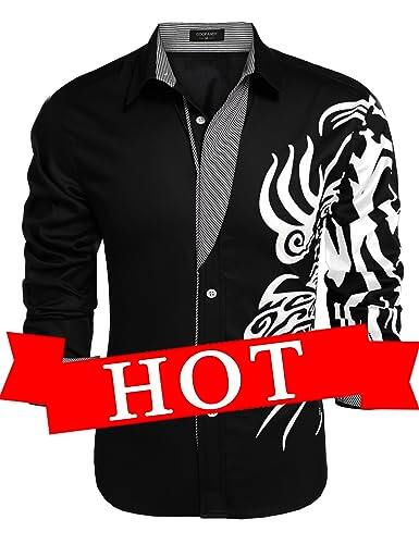 COOFANDY Men's Print Button Down Dress Shirt Fashion Long Sleeve Casual Shirts
