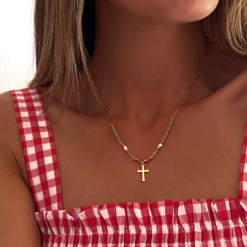 Gold Filled Beaded Cross Necklace