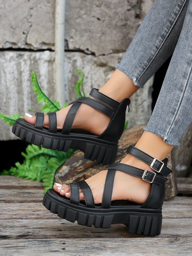 2024 novos sapatos femininos plataforma versátil oco sandálias de tira média