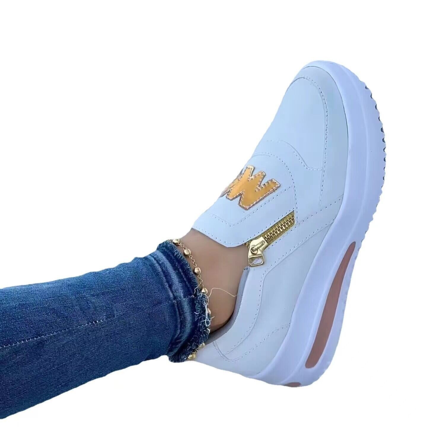 【35-43】Sapatos femininos casuais com plataforma e zíper lateral
