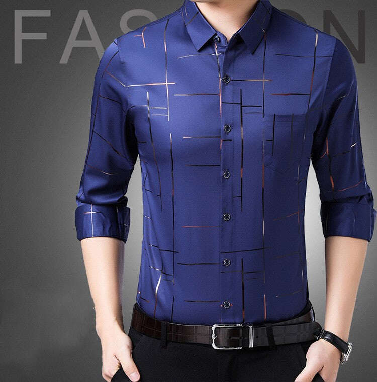 Camisa de manga comprida masculina de alta qualidade que não precisa passar